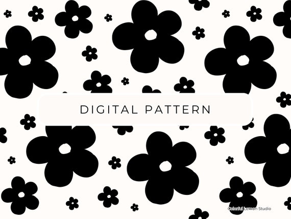 Boho Daisy Flower Pattern, Seamless PNG Paper (Digital Download)