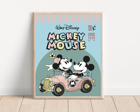 Vintage Mickey and Minnie Magazine Print Set, Nursery Wall Art