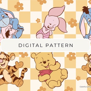 Winnie The Pooh Digital Paper Pattern, Winnie Check Seamless Pattern, Digital Paper, Winnie PNG, Patterned Paper Scrapbooking Commercial Use