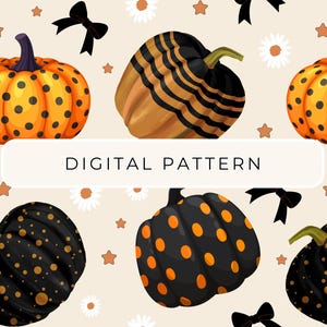 Fall Boho Pumpkin Daisy Flowers Digital Paper Pattern, Flower Seamless Patterns,  Digital Patterned Paper PNG, Scrapbooking Commercial Use