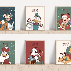 Christmas Printable Mickey And Friends Poster, Wall Art Minnie, Nursery Wall Art, Colourful Mickey Art Set of 6