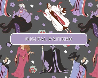 Villains Queens Digital Paper Pattern Frozen Theme, Seamless Patterns Digital Paper Villains PNG Paper Commercial Use