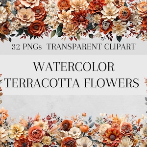 Terrakotta Blumen Clipart Bundle, Herbst Blumen Gestecke Clipart, Herbst Neutral Floral 32 Transparent Png Kommerzielle Nutzung Hochzeit Botanisch