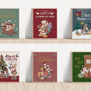 Poster natalizio stampabile di Topolino e i suoi amici, decorazione da parete Minnie, decorazione da parete per la cameretta dei bambini, set di 6 pezzi colorati di Topolino