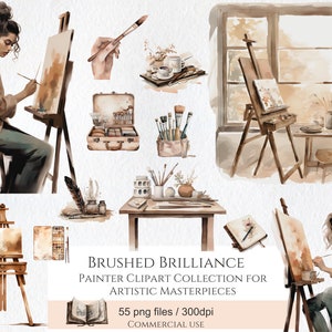 Schilderij clipart, kunstenaar clipart, aquarel schilder minnaar clipart bundel, verf penseel clipart ongewenste dagboek, scrapbooking, commercieel gebruik