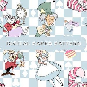 Alice Digital Paper Pattern, Alice Seamless Patterns,  Digital Paper PNG, Patterned Paper, Scrapbooking Commercial Use, Digital Download