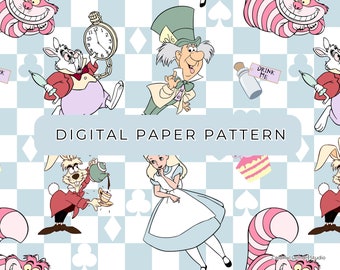 Alice in Wonderland Digital Paper, Seamless Pattern (PNG, PDF)