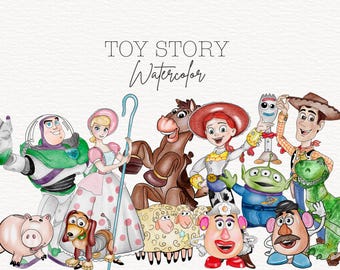 Watercolor Toy Story Clipart Bundle, Toy Story PNG Paper Effect, Woody PNG, Buzz PNG, Digital Download, Commercial Use