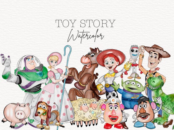 Watercolor Toy Story Clipart Bundle, Paper Effect PNG (Digital Download)