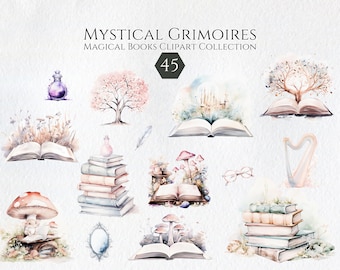 Watercolor Magic Book Clipart Bundle, Book clip art, Book Stack, reading clipart, Junk Journal, Scrapbooking, Sticker Commercial Use Digital