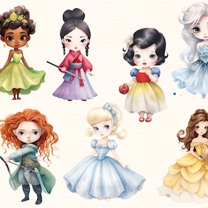 Prinzessin Clipart PNG, Aquarell Prinzessin Clipart PNG, Baby Prinzessin PNG, Sublimation, Prinzessinnen PNG, kommerzielle Nutzung