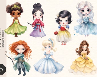 Watercolor Princess Clipart, Nursery Decor PNG (Digital Download)