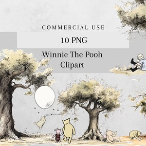 Classique Winnie l’ourson PNG Clipart Bundle, 10 PNG Winnie l’ourson scènes, Winnie pour baby shower, invitation d’anniversaire, etc., usage commercial,
