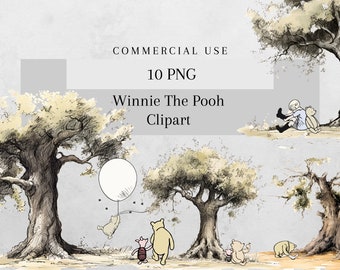 Winnie the Pooh Clipart Bundle, Classic Scenes, Commercial Use (PNG)