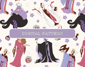 Bösewichte Königinnen Digitales Papier Muster Gefrorenes Thema, Nahtlose Muster Digitales Papier Schurken PNG Papier Kommerzielle Nutzung