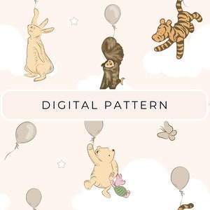 Motif papier numérique Winnie l'ourson, motif minimaliste sans couture Winnie, papier numérique, Winnie PNG, usage Commercial à motifs pour scrapbooking