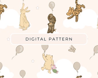 Winnie The Pooh Digital Paper Pattern, Minimal Winnie Seamless Pattern, Digital Paper, Winnie PNG, Patterned Scrapbooking Commercial Use