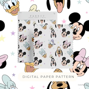 Patrón de papel digital de ratón y sus amigos, patrones sin costuras de ratón pastel, papel digital PNG con patrón de ratón, papel para scrapbooking, uso comercial
