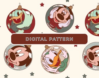 クリスマスのネズミと仲間たちのオーナメント デジタルペーパーパターン (PNG)