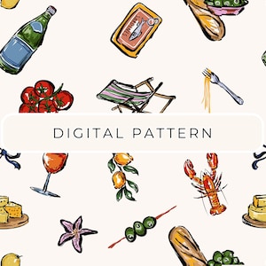 Italian Summer Pattern, Summer Aesthetic, Coastal Mediterranean Art Seamless, Digital Paper, Patterned Paper, Scrapbooking Commercial Use
