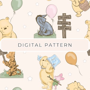 Patrón de papel digital Winnie The Pooh, patrón mínimo sin costuras Winnie, papel digital, Winnie PNG, uso comercial de Scrapbooking estampado