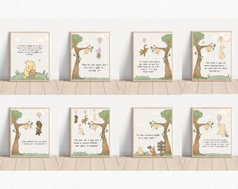 Printable Winnie The Pooh Poster, Hundred Acre Wood Nursery Kids Wall Art, Winnie Art Set of 8