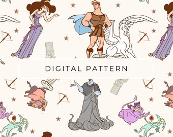 Hercules Seamless Pattern, Greek Gods Digital Paper (PNG, PDF)