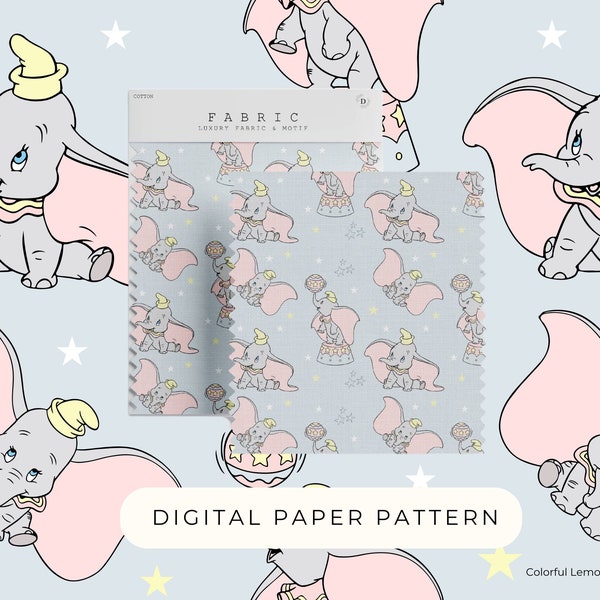 Dumbo Digital Paper Pattern Pink Mouse Theme, Cute Elephant Seamless Patterns Digital Paper, Dumbo PNG Paper Commercial Use