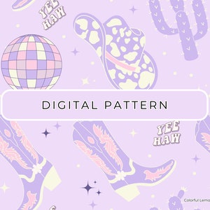 Cowgirl Digital Paper Pattern Theme, Disco Cowgirl Boots Seamless File PNG, Commercial Use, Digital Download