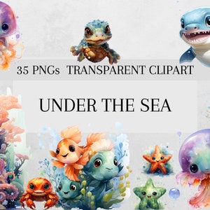 Cute Under the Sea Animals Watercolor Clip Art Bundle, Sea Animals ...