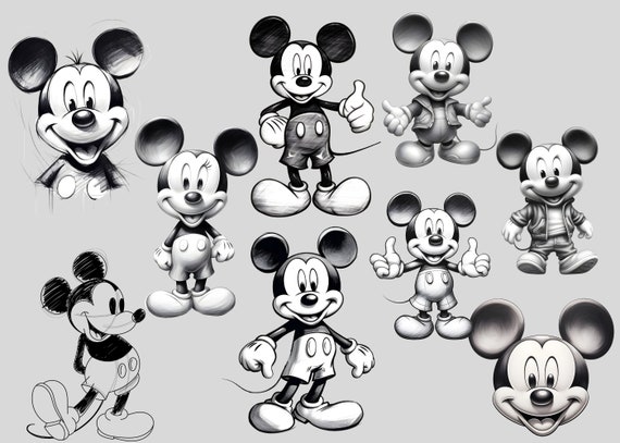 クラシックミッキーミニースケッチPNGクリップアート、ミッキーミニー