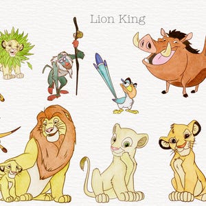 Pacote de clipart PNG do Rei Leão em aquarela, Simba em aquarela, Ilustração de Nala, Uso comercial