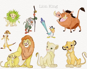 Watercolor Lion King PNG Clipart Bundle, Watercolor Simba, Nala Illustration, Commercial Use
