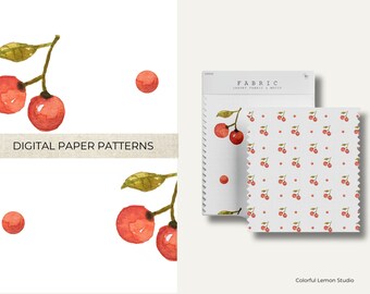Watercolor Cherry Digital Paper, Seamless Pattern (Digital Download)