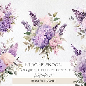 Aquarell Flieder Blumensträuße Blumen Clipart PNG, lila Blumen, Lavendel Blumensträuße, Frühlings Clipart Blumen, 19 Png, kommerzielle Nutzung, digital