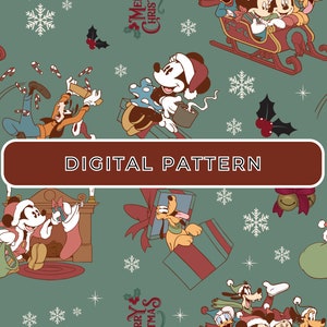 Christmas Mouse And Friends Digital Paper Pattern, Santa Mouse Seamless Pattern, Digital Paper, Mouse PNG Patterned Paper Commercial Use