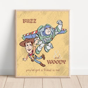 Toy Story Poster, Druckbare Kunst Buzz und Woody, Kinderzimmer Wandkunst, Handgezeichnetes Poster, Digital Download