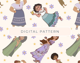 Encanto Digital Paper Pattern Theme, Princess Seamless File PNG, Commercial Use, Digital Download