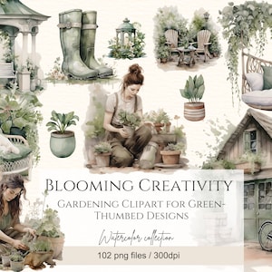 Jardinería Clipart 102 PNG Planta Clipart Spring Garden Clipart Cottage House Acuarela planificador de primavera pegatinas Scrapbooking, Uso comercial