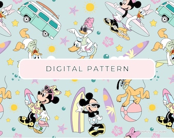Summer Mouse and Friends Digital Paper, Seamless Pattern (PNG)