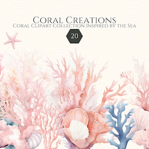 Acuarela bajo el mar Coral Sea Clip Art Bundle, Sea Coral Starfish Seashells PNG, Sea Life, Scrapbooking Sticker Journal Uso comercial