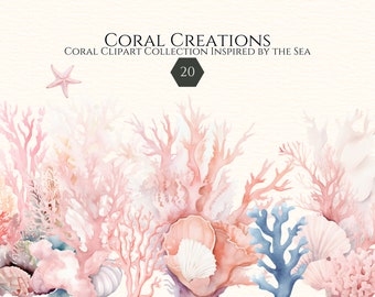 Aquarell unter dem Meer Coral Sea Clip Art Bundle, Sea Coral Seestern Muscheln PNG, Sea Life, Scrapbooking Sticker Journal Kommerzielle Nutzung