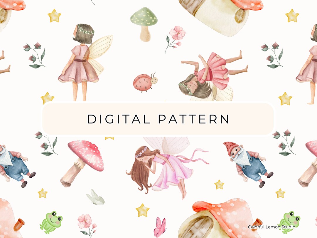 Fairies Digital Paper Pattern, Watercolor Fairies Seamless Patterns ...
