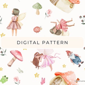 Fairies Digital Paper Pattern, Watercolor Fairies Seamless Patterns,  Digital Paper PNG, Patterned Paper, Scrapbooking Commercial Use
