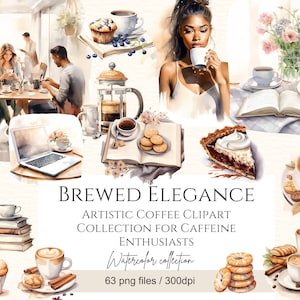 Pacchetto clipart caffè acquerello PNG, clipart coffee shop PNG, clipart caffè ghiacciato, album di ritagli, adesivo, uso commerciale, digitale