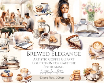 Aquarelle café Clipart Bundle PNG, Coffee Shop Clipart PNG, Clipart café glacé, scrapbooking, autocollant, usage Commercial, numérique