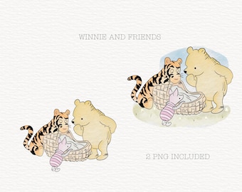 Winnie the Pooh Clipart Bundle, Baby Shower Invitation (PNG Digital Download)