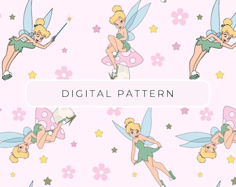 Fairy Tinkerbell Seamless Pattern, Scrapbooking Paper (Digital PNG)
