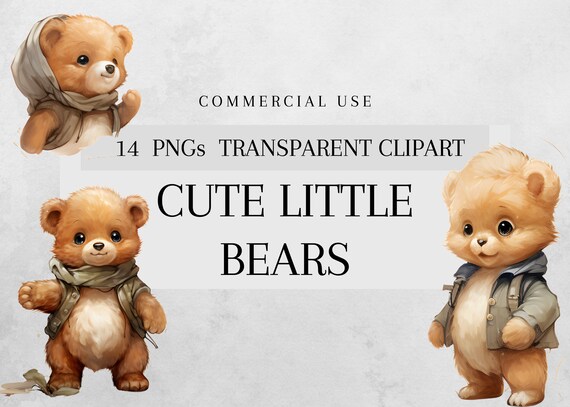 Watercolor Teddy Bear Clip Art Clipart Bundle, Baby Shower Clipart, Nursery decor, Kids clip art, 14 Png Teddy Bears, Digital Download