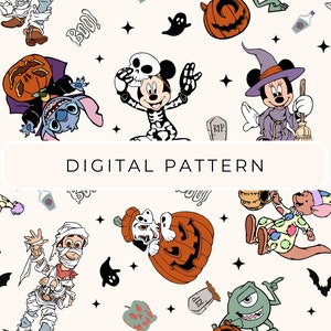 Souris et amis Halloween motif papier, souris Toy Story modèle sans couture, papier numérique, souris PNG papier à motifs utilisation commerciale